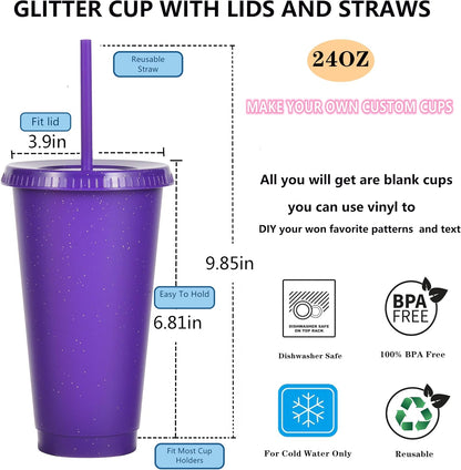 Tumbler with Straw and Lid,Water Bottle Iced Coffee Travel Mug Cup,Reusable Plastic Cups,Perfect for Parties,Birthdays,24oz-5 Pack (Rainbow, 5pack)