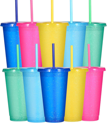Tumbler with Straw and Lid,Water Bottle Iced Coffee Travel Mug Cup,Reusable Plastic Cups,Perfect for Parties,Birthdays,24oz-5 Pack (Rainbow, 5pack)
