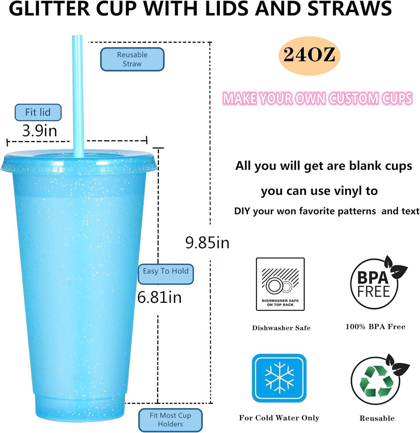 Tumbler with Straw and Lid,Water Bottle Iced Coffee Travel Mug Cup,Reusable Plastic Cups,Perfect for Parties,Birthdays,24oz-5 Pack (Rainbow, 5pack)