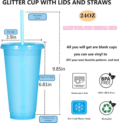 Tumbler with Straw and Lid,Water Bottle Iced Coffee Travel Mug Cup,Reusable Plastic Cups,Perfect for Parties,Birthdays,24oz-5 Pack (Rainbow, 5pack)