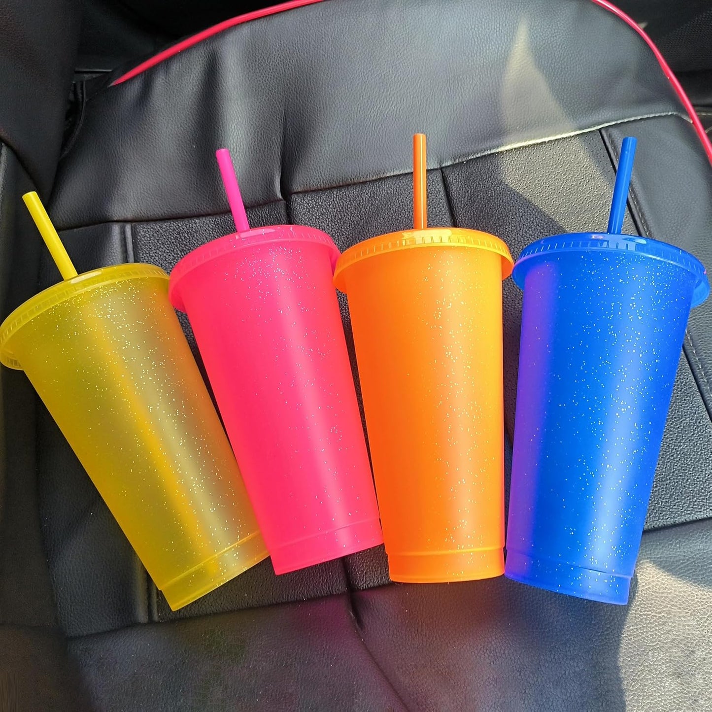 Tumbler with Straw and Lid,Water Bottle Iced Coffee Travel Mug Cup,Reusable Plastic Cups,Perfect for Parties,Birthdays,24oz-5 Pack (Rainbow, 5pack)