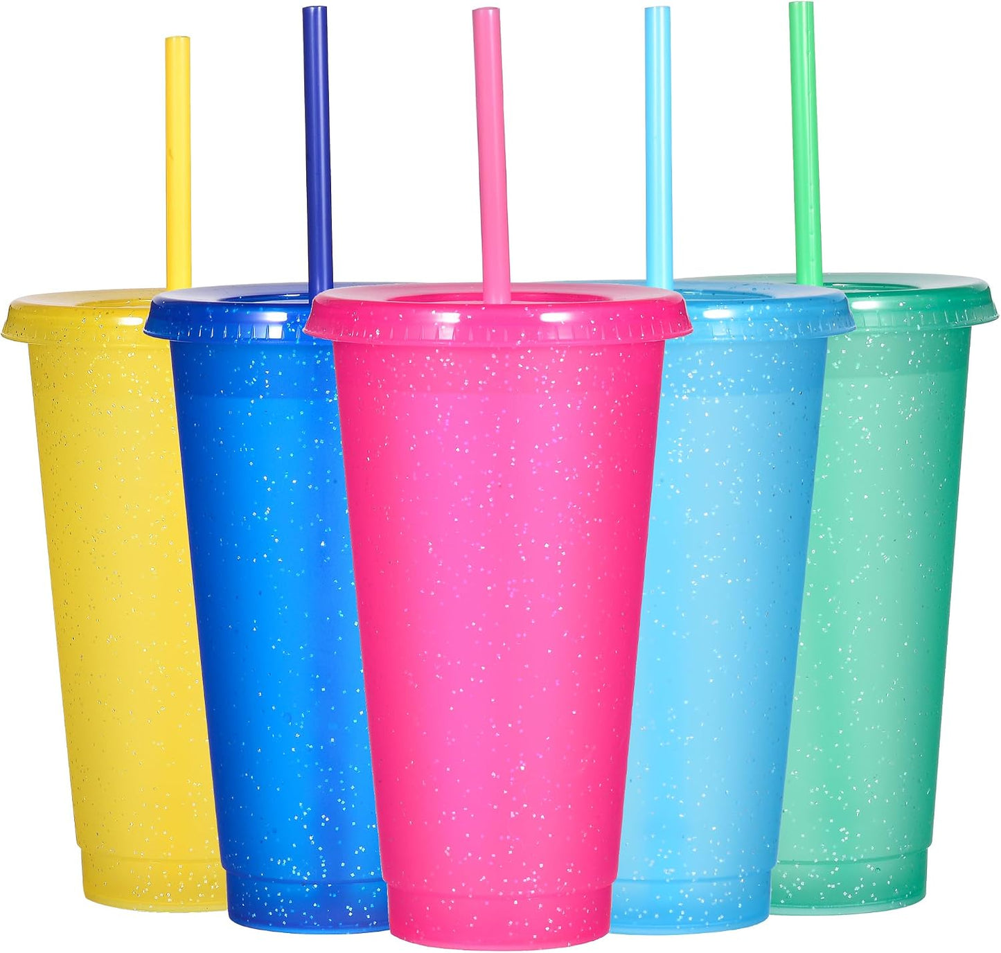 Tumbler with Straw and Lid,Water Bottle Iced Coffee Travel Mug Cup,Reusable Plastic Cups,Perfect for Parties,Birthdays,24oz-5 Pack (Rainbow, 5pack)