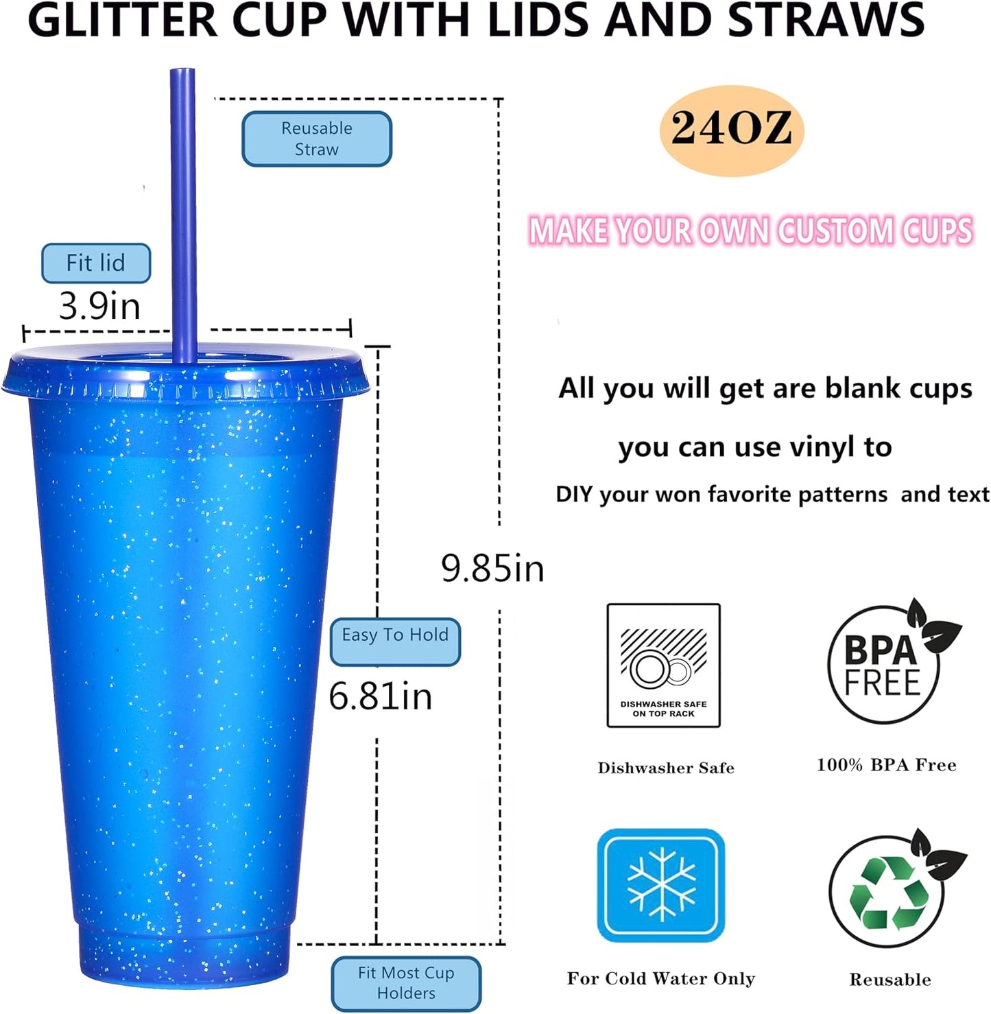 Tumbler with Straw and Lid,Water Bottle Iced Coffee Travel Mug Cup,Reusable Plastic Cups,Perfect for Parties,Birthdays,24oz-5 Pack (Rainbow, 5pack)