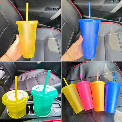 Tumbler with Straw and Lid,Water Bottle Iced Coffee Travel Mug Cup,Reusable Plastic Cups,Perfect for Parties,Birthdays,24oz-5 Pack (Rainbow, 5pack)