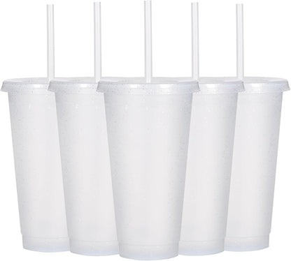 Tumbler with Straw and Lid,Water Bottle Iced Coffee Travel Mug Cup,Reusable Plastic Cups,Perfect for Parties,Birthdays,24oz-5 Pack (Rainbow, 5pack)