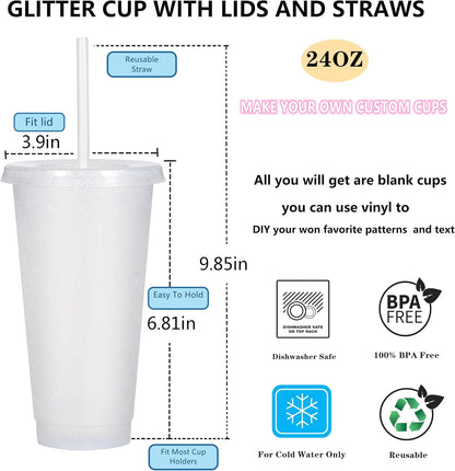 Tumbler with Straw and Lid,Water Bottle Iced Coffee Travel Mug Cup,Reusable Plastic Cups,Perfect for Parties,Birthdays,24oz-5 Pack (Rainbow, 5pack)