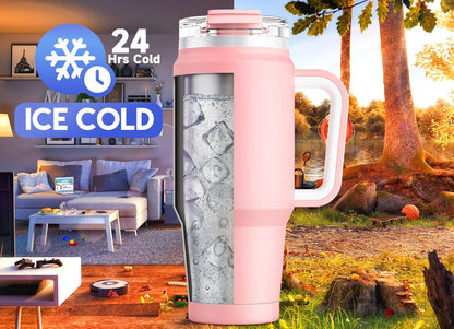 32 oz Tumbler with Handle, Insulated Tumbler with Lid and Straw, Stainless Steel Travel Mug, Keeps Cold for 24 Hours, 100% Leak Proof, Fits in Car Cup Holder (Night)