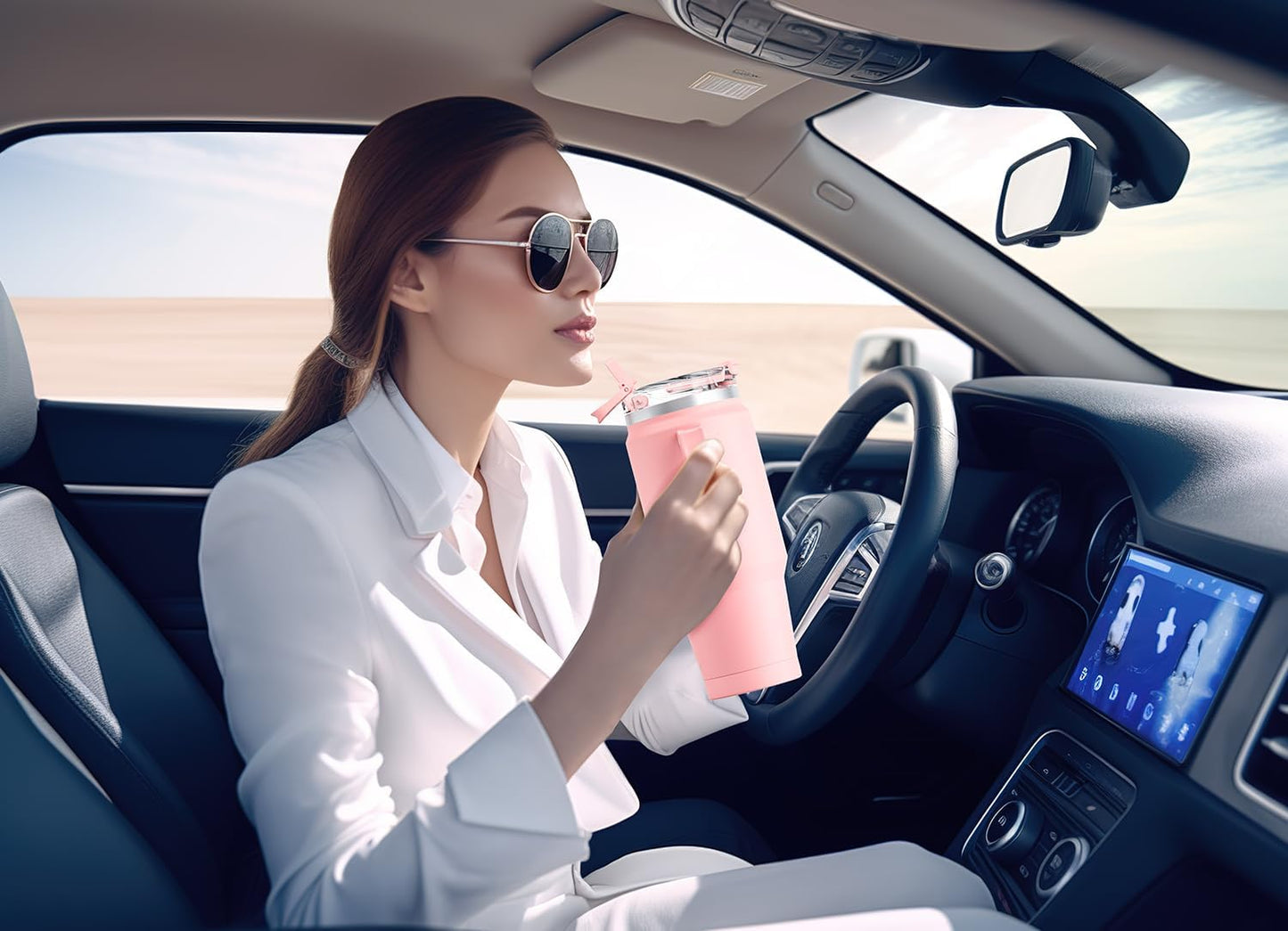 32 oz Tumbler with Handle, Insulated Tumbler with Lid and Straw, Stainless Steel Travel Mug, Keeps Cold for 24 Hours, 100% Leak Proof, Fits in Car Cup Holder (Night)