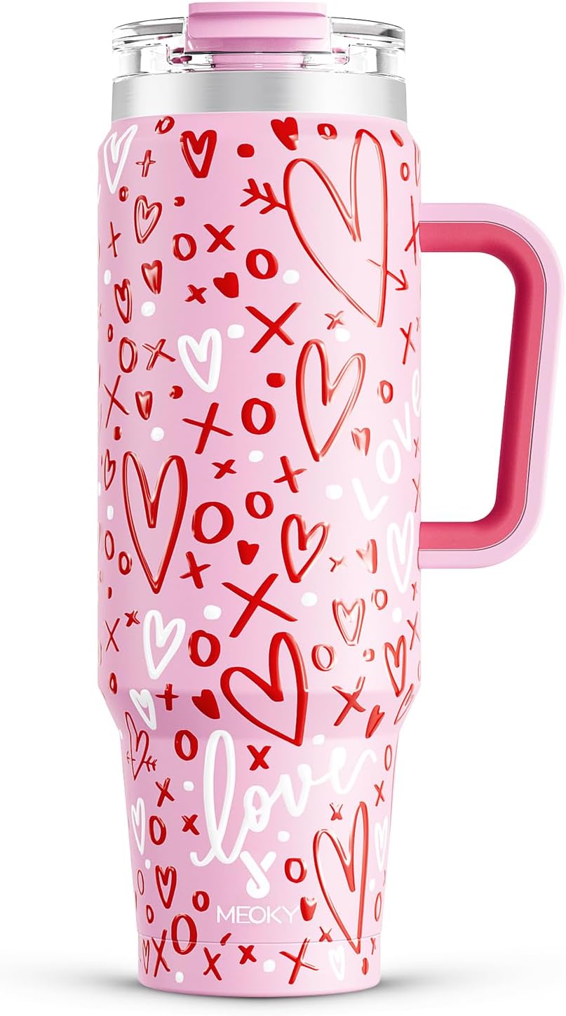 32 oz Tumbler with Handle, Insulated Tumbler with Lid and Straw, Stainless Steel Travel Mug, Keeps Cold for 24 Hours, 100% Leak Proof, Fits in Car Cup Holder (Night)