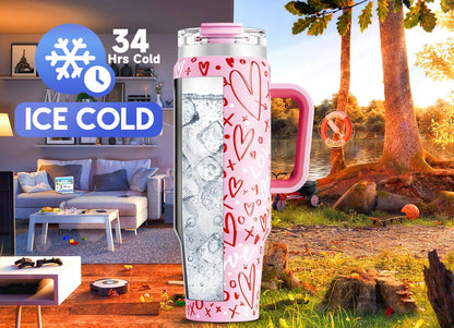 32 oz Tumbler with Handle, Insulated Tumbler with Lid and Straw, Stainless Steel Travel Mug, Keeps Cold for 24 Hours, 100% Leak Proof, Fits in Car Cup Holder (Night)