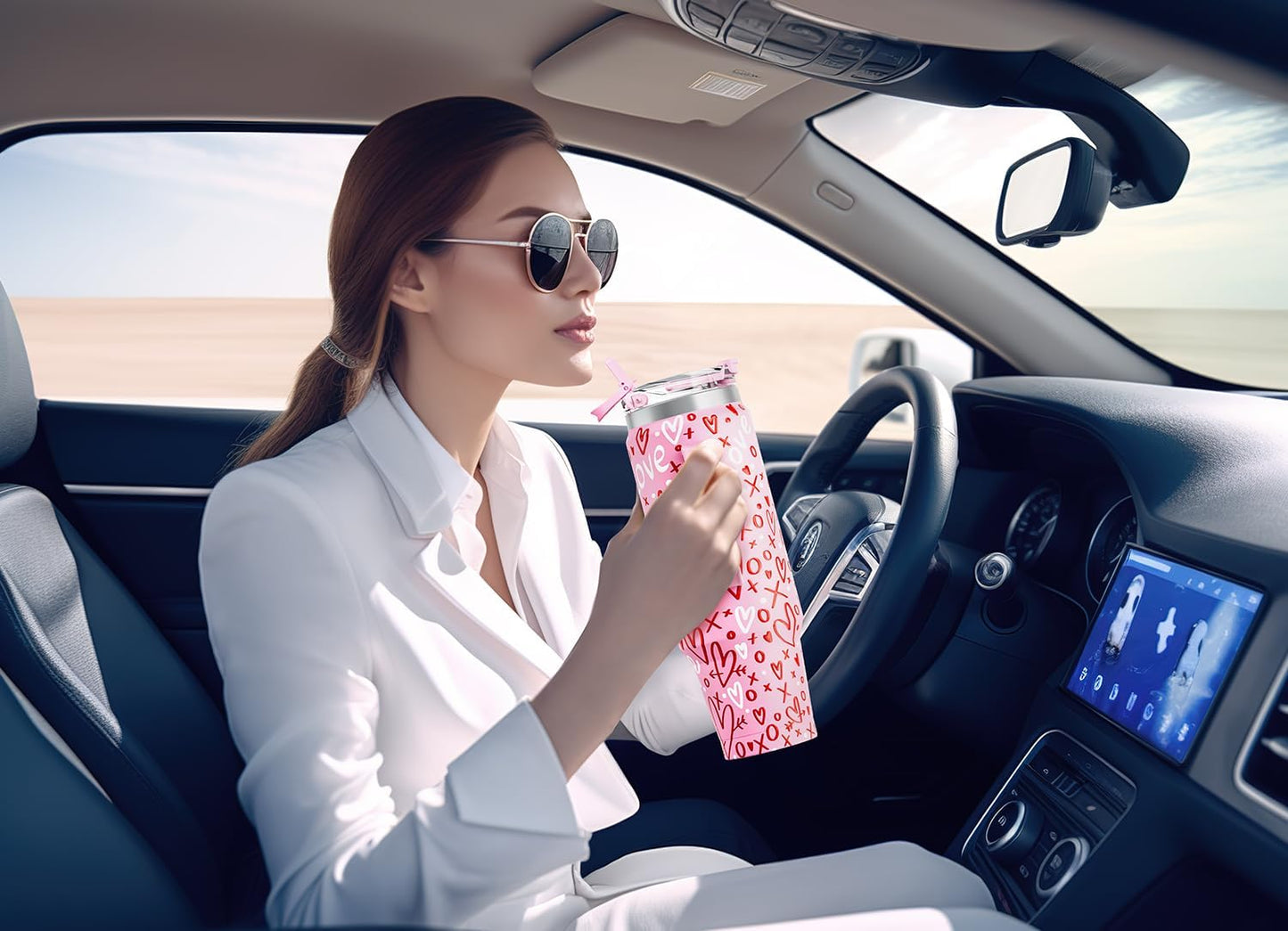 32 oz Tumbler with Handle, Insulated Tumbler with Lid and Straw, Stainless Steel Travel Mug, Keeps Cold for 24 Hours, 100% Leak Proof, Fits in Car Cup Holder (Night)