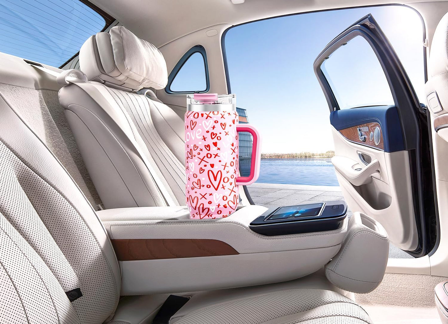 32 oz Tumbler with Handle, Insulated Tumbler with Lid and Straw, Stainless Steel Travel Mug, Keeps Cold for 24 Hours, 100% Leak Proof, Fits in Car Cup Holder (Night)