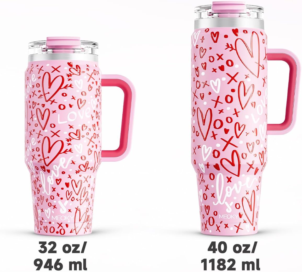 32 oz Tumbler with Handle, Insulated Tumbler with Lid and Straw, Stainless Steel Travel Mug, Keeps Cold for 24 Hours, 100% Leak Proof, Fits in Car Cup Holder (Night)