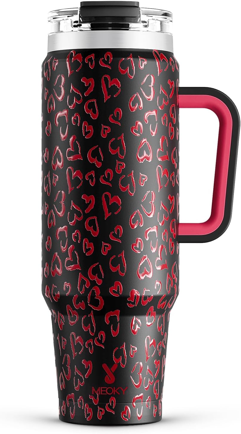 32 oz Tumbler with Handle, Insulated Tumbler with Lid and Straw, Stainless Steel Travel Mug, Keeps Cold for 24 Hours, 100% Leak Proof, Fits in Car Cup Holder (Night)