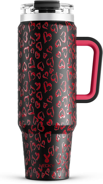 32 oz Tumbler with Handle, Insulated Tumbler with Lid and Straw, Stainless Steel Travel Mug, Keeps Cold for 24 Hours, 100% Leak Proof, Fits in Car Cup Holder (Night)