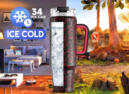 32 oz Tumbler with Handle, Insulated Tumbler with Lid and Straw, Stainless Steel Travel Mug, Keeps Cold for 24 Hours, 100% Leak Proof, Fits in Car Cup Holder (Night)