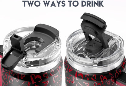 32 oz Tumbler with Handle, Insulated Tumbler with Lid and Straw, Stainless Steel Travel Mug, Keeps Cold for 24 Hours, 100% Leak Proof, Fits in Car Cup Holder (Night)