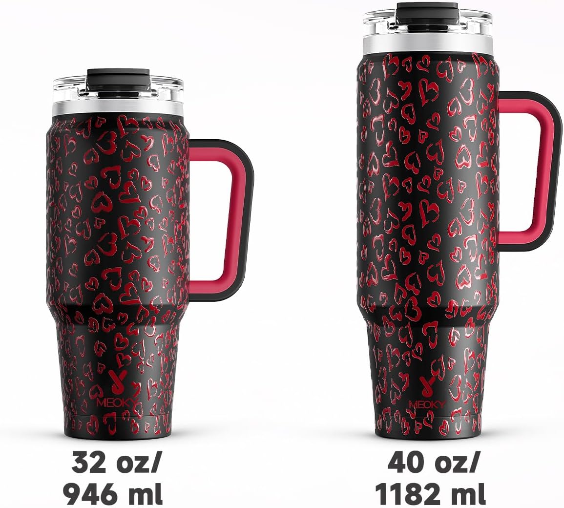 32 oz Tumbler with Handle, Insulated Tumbler with Lid and Straw, Stainless Steel Travel Mug, Keeps Cold for 24 Hours, 100% Leak Proof, Fits in Car Cup Holder (Night)