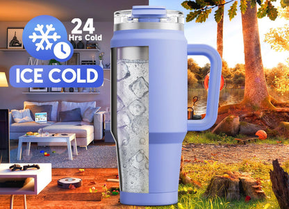 32 oz Tumbler with Handle, Insulated Tumbler with Lid and Straw, Stainless Steel Travel Mug, Keeps Cold for 24 Hours, 100% Leak Proof, Fits in Car Cup Holder (Night)