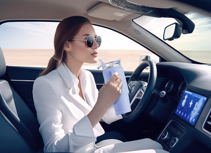 32 oz Tumbler with Handle, Insulated Tumbler with Lid and Straw, Stainless Steel Travel Mug, Keeps Cold for 24 Hours, 100% Leak Proof, Fits in Car Cup Holder (Night)