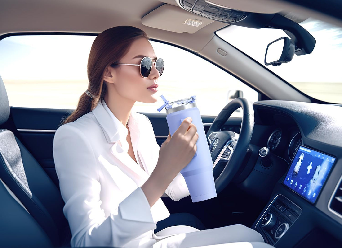 32 oz Tumbler with Handle, Insulated Tumbler with Lid and Straw, Stainless Steel Travel Mug, Keeps Cold for 24 Hours, 100% Leak Proof, Fits in Car Cup Holder (Night)