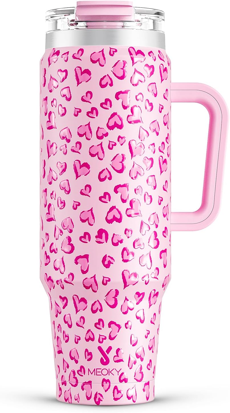 32 oz Tumbler with Handle, Insulated Tumbler with Lid and Straw, Stainless Steel Travel Mug, Keeps Cold for 24 Hours, 100% Leak Proof, Fits in Car Cup Holder (Night)