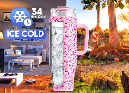 32 oz Tumbler with Handle, Insulated Tumbler with Lid and Straw, Stainless Steel Travel Mug, Keeps Cold for 24 Hours, 100% Leak Proof, Fits in Car Cup Holder (Night)