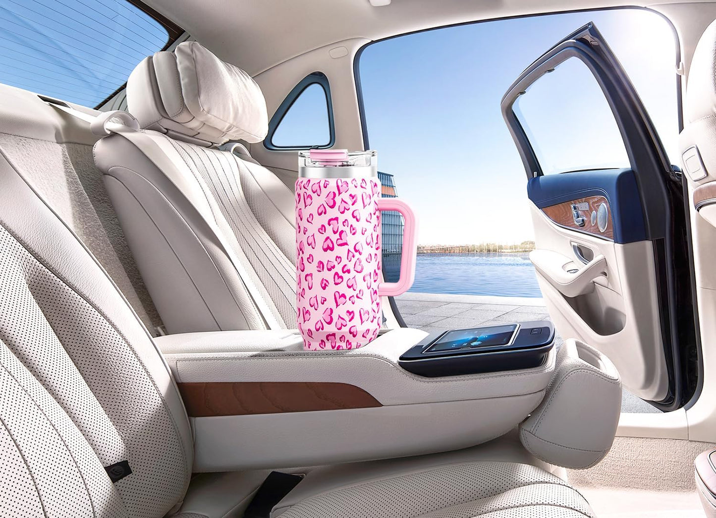 32 oz Tumbler with Handle, Insulated Tumbler with Lid and Straw, Stainless Steel Travel Mug, Keeps Cold for 24 Hours, 100% Leak Proof, Fits in Car Cup Holder (Night)