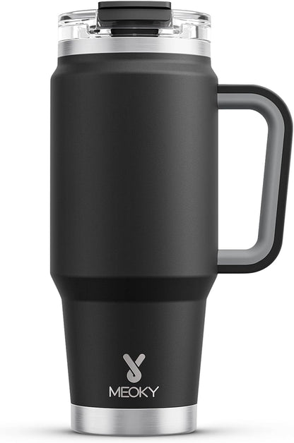 32 oz Tumbler with Handle, Insulated Tumbler with Lid and Straw, Stainless Steel Travel Mug, Keeps Cold for 24 Hours, 100% Leak Proof, Fits in Car Cup Holder (Night)