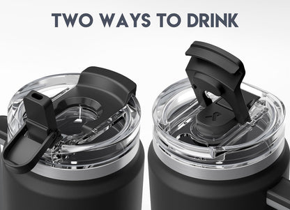 32 oz Tumbler with Handle, Insulated Tumbler with Lid and Straw, Stainless Steel Travel Mug, Keeps Cold for 24 Hours, 100% Leak Proof, Fits in Car Cup Holder (Night)