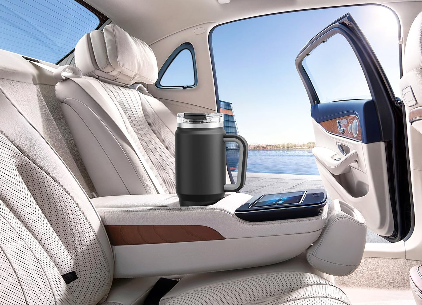 32 oz Tumbler with Handle, Insulated Tumbler with Lid and Straw, Stainless Steel Travel Mug, Keeps Cold for 24 Hours, 100% Leak Proof, Fits in Car Cup Holder (Night)