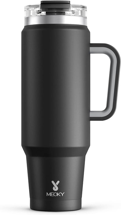 32 oz Tumbler with Handle, Insulated Tumbler with Lid and Straw, Stainless Steel Travel Mug, Keeps Cold for 24 Hours, 100% Leak Proof, Fits in Car Cup Holder (Night)