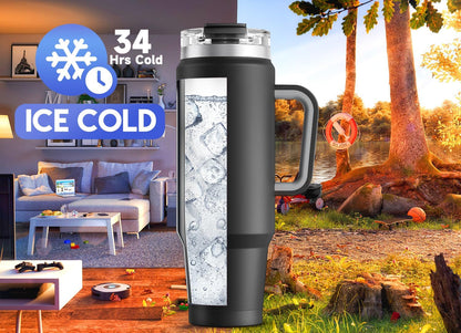32 oz Tumbler with Handle, Insulated Tumbler with Lid and Straw, Stainless Steel Travel Mug, Keeps Cold for 24 Hours, 100% Leak Proof, Fits in Car Cup Holder (Night)