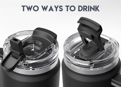 32 oz Tumbler with Handle, Insulated Tumbler with Lid and Straw, Stainless Steel Travel Mug, Keeps Cold for 24 Hours, 100% Leak Proof, Fits in Car Cup Holder (Night)
