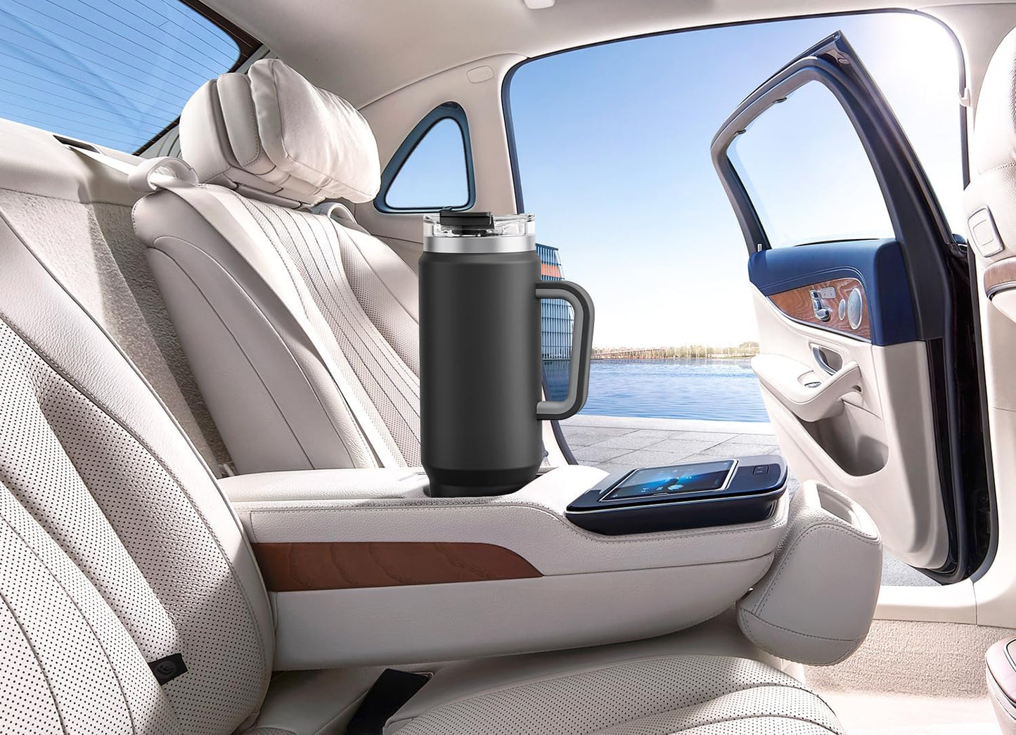 32 oz Tumbler with Handle, Insulated Tumbler with Lid and Straw, Stainless Steel Travel Mug, Keeps Cold for 24 Hours, 100% Leak Proof, Fits in Car Cup Holder (Night)