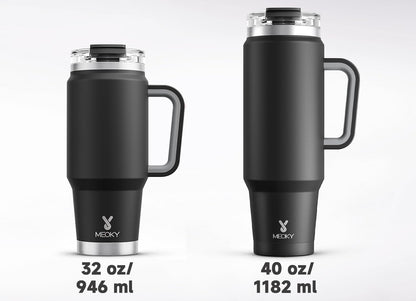 32 oz Tumbler with Handle, Insulated Tumbler with Lid and Straw, Stainless Steel Travel Mug, Keeps Cold for 24 Hours, 100% Leak Proof, Fits in Car Cup Holder (Night)
