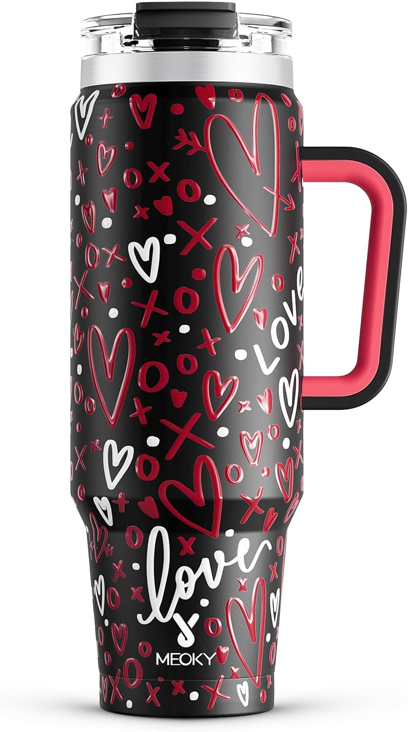 32 oz Tumbler with Handle, Insulated Tumbler with Lid and Straw, Stainless Steel Travel Mug, Keeps Cold for 24 Hours, 100% Leak Proof, Fits in Car Cup Holder (Night)