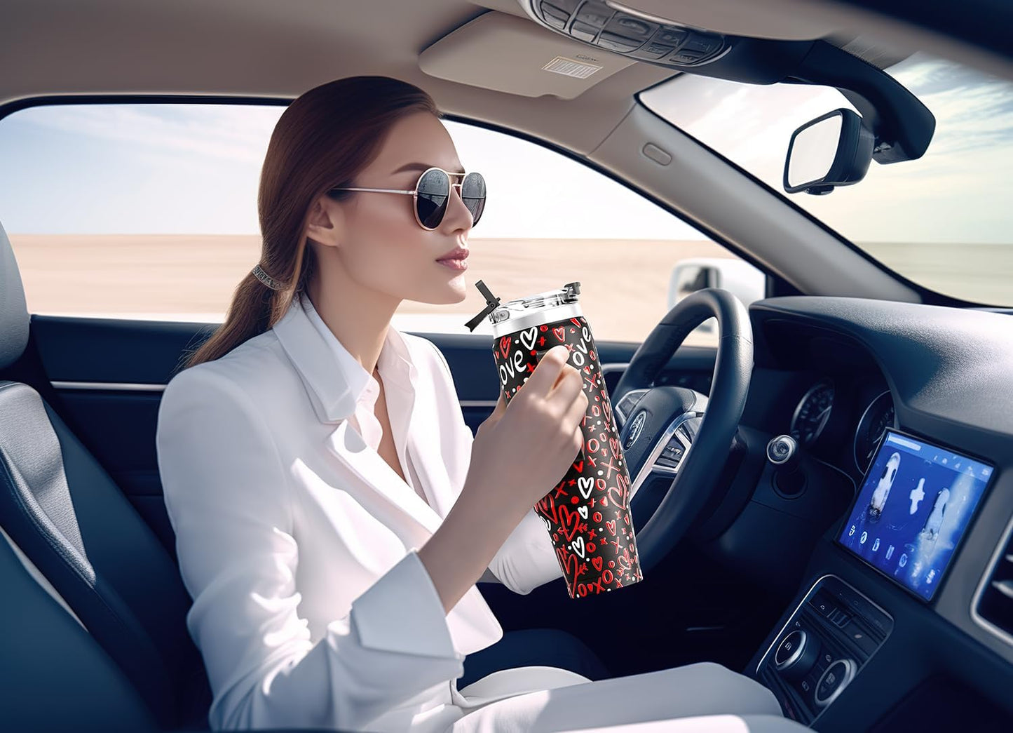 32 oz Tumbler with Handle, Insulated Tumbler with Lid and Straw, Stainless Steel Travel Mug, Keeps Cold for 24 Hours, 100% Leak Proof, Fits in Car Cup Holder (Night)