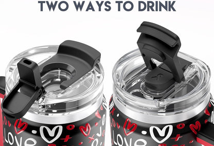 32 oz Tumbler with Handle, Insulated Tumbler with Lid and Straw, Stainless Steel Travel Mug, Keeps Cold for 24 Hours, 100% Leak Proof, Fits in Car Cup Holder (Night)