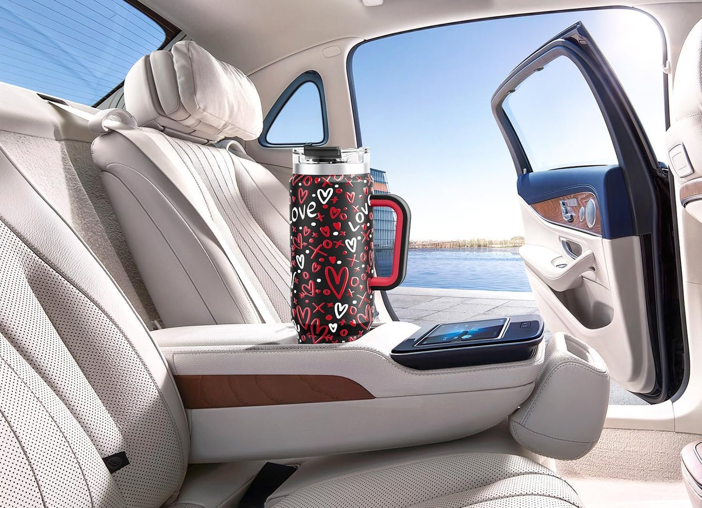 32 oz Tumbler with Handle, Insulated Tumbler with Lid and Straw, Stainless Steel Travel Mug, Keeps Cold for 24 Hours, 100% Leak Proof, Fits in Car Cup Holder (Night)