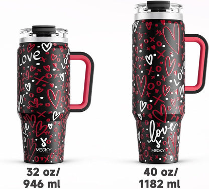 32 oz Tumbler with Handle, Insulated Tumbler with Lid and Straw, Stainless Steel Travel Mug, Keeps Cold for 24 Hours, 100% Leak Proof, Fits in Car Cup Holder (Night)