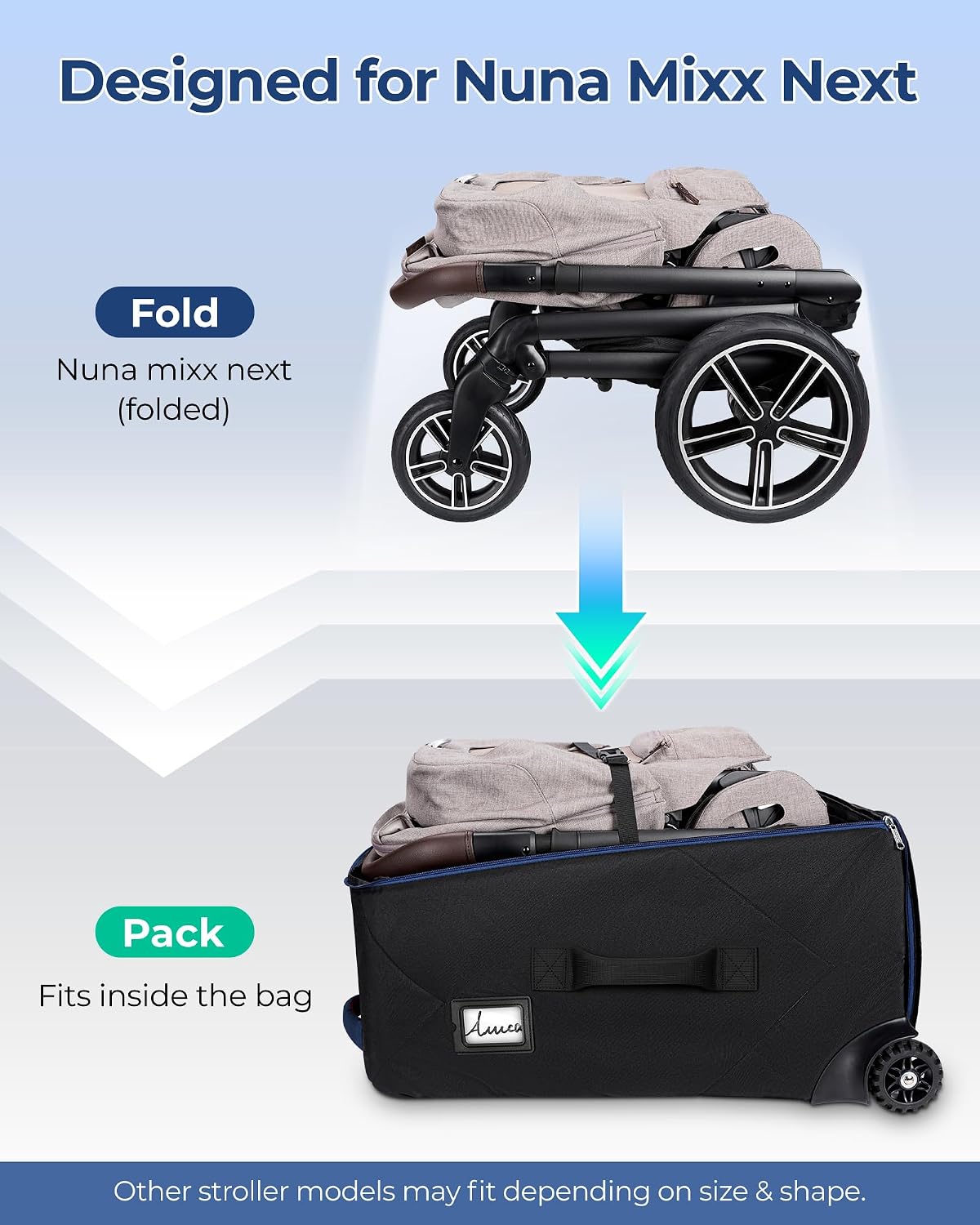 Padded Stroller Travel Bag with 2 Large Wheels, Extendable Handle