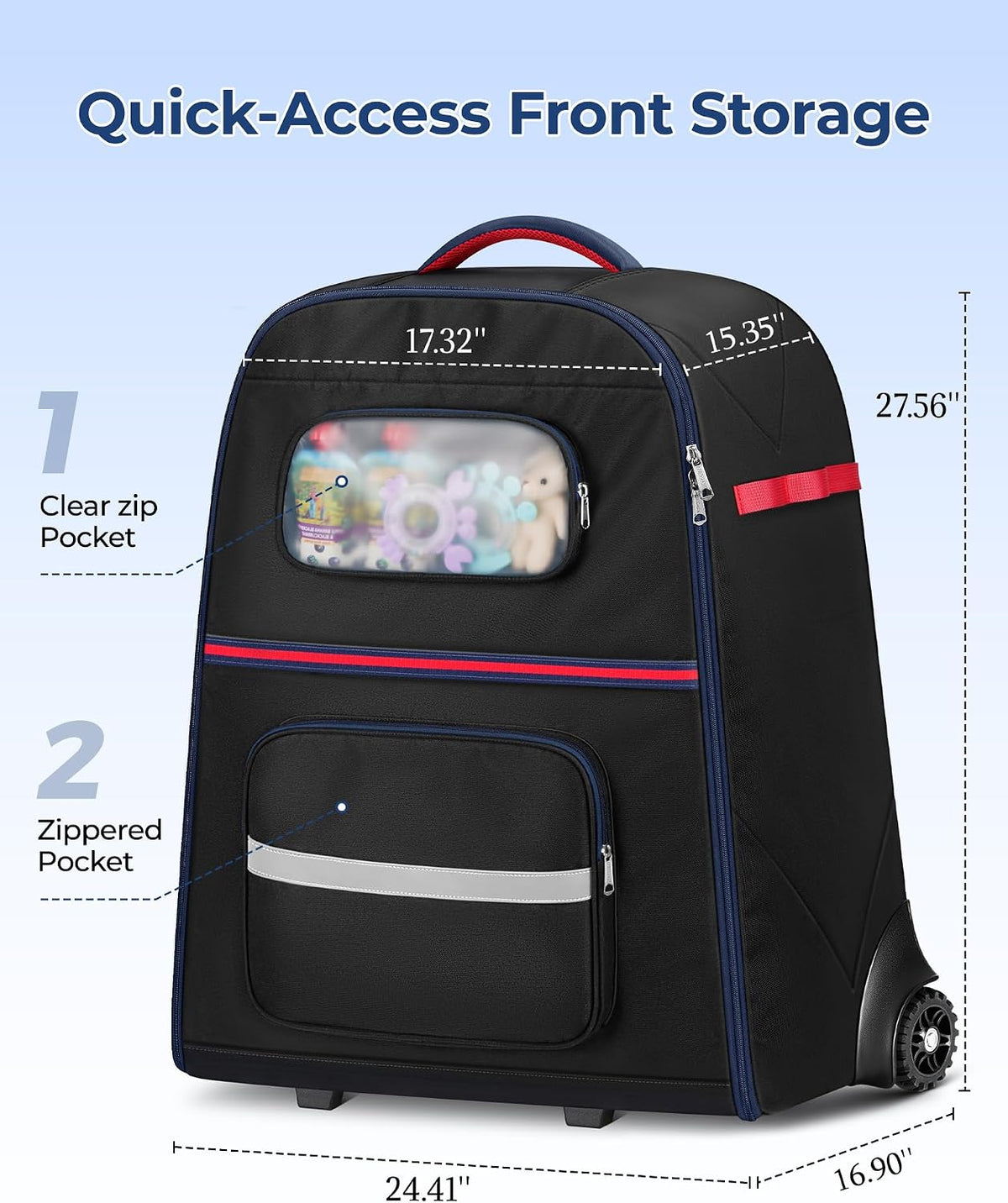 Padded Stroller Travel Bag with 2 Large Wheels, Extendable Handle