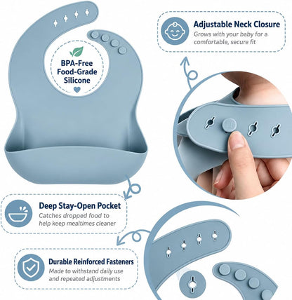 Silicone Baby Feeding Set – Pandaloo Collection, 11-Piece Baby-Led Weaning Set – Self-Feeding Kit for Babies & Toddlers – BPA-Free, Dishwasher Safe Feeding Essentials (Coastal Blue)