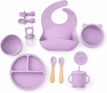 Silicone Baby Feeding Set – Pandaloo Collection, 11-Piece Baby-Led Weaning Set – Self-Feeding Kit for Babies & Toddlers – BPA-Free, Dishwasher Safe Feeding Essentials (Coastal Blue)