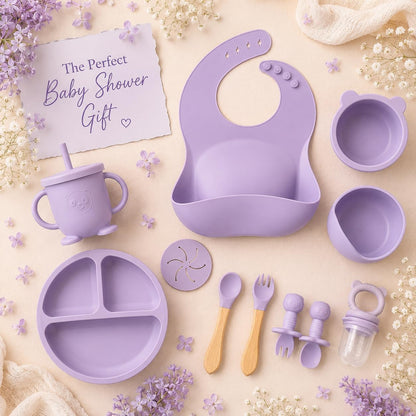 Silicone Baby Feeding Set – Pandaloo Collection, 11-Piece Baby-Led Weaning Set – Self-Feeding Kit for Babies & Toddlers – BPA-Free, Dishwasher Safe Feeding Essentials (Coastal Blue)