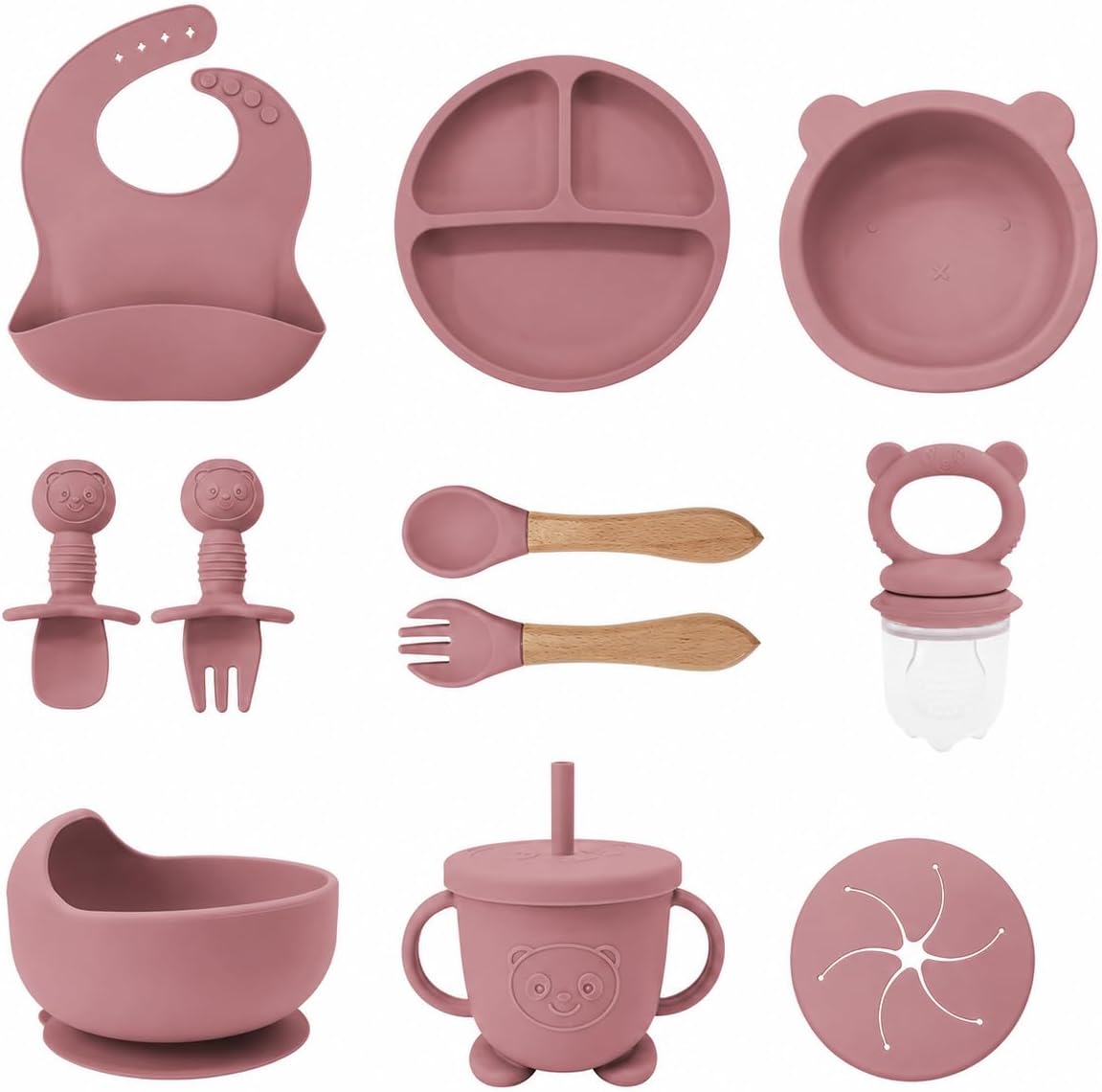 Silicone Baby Feeding Set – Pandaloo Collection, 11-Piece Baby-Led Weaning Set – Self-Feeding Kit for Babies & Toddlers – BPA-Free, Dishwasher Safe Feeding Essentials (Coastal Blue)