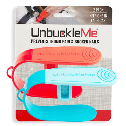 Car Seat Buckle Release Tool (As Seen on Shark Tank) - Easy Opener Aid for Arthritis, Long Nails, Older Kids - Button Pusher for Infant, Toddler, Convertible Car Seats (2 Pack, Blue & Red)