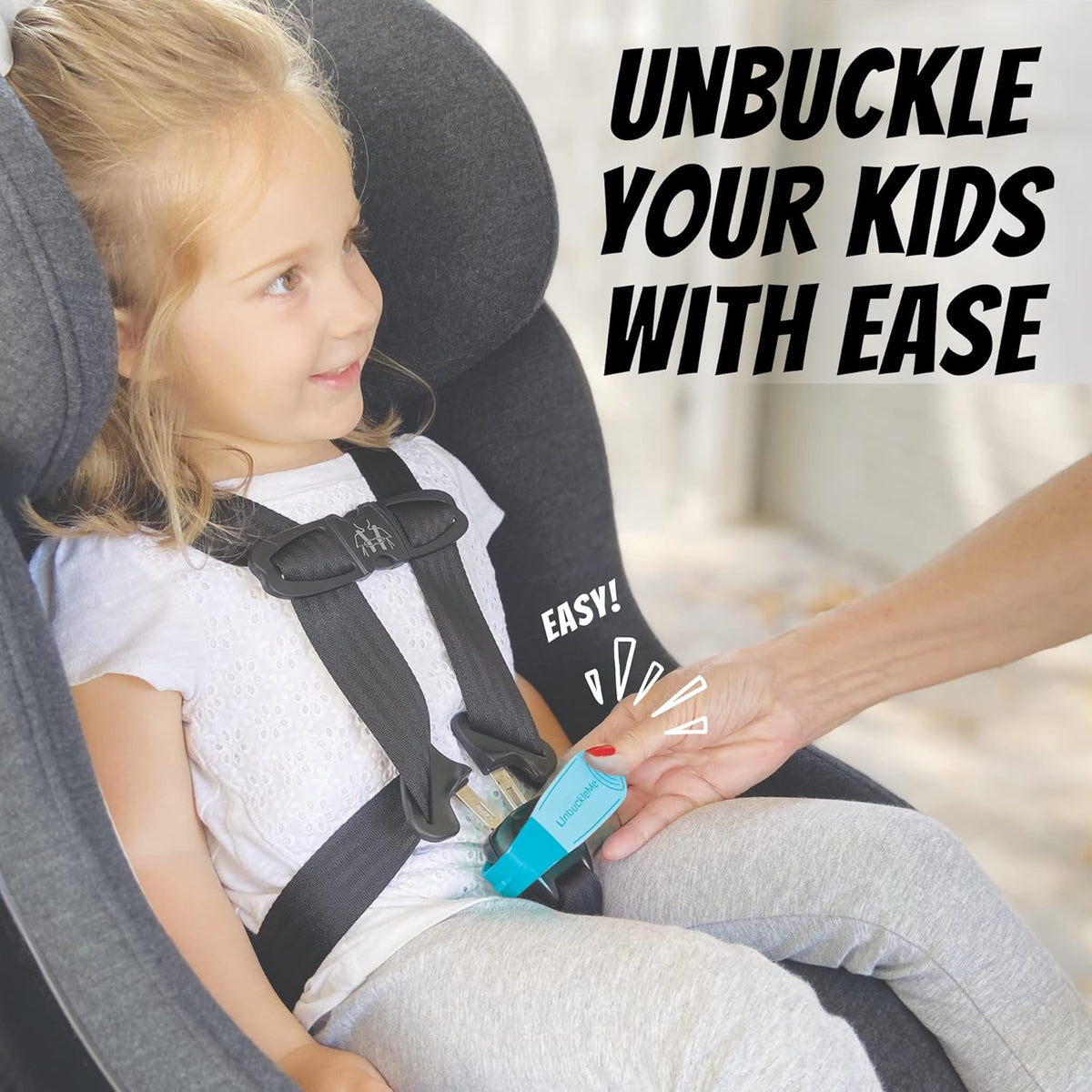 Car Seat Buckle Release Tool (As Seen on Shark Tank) - Easy Opener Aid for Arthritis, Long Nails, Older Kids - Button Pusher for Infant, Toddler, Convertible Car Seats (2 Pack, Blue & Red)