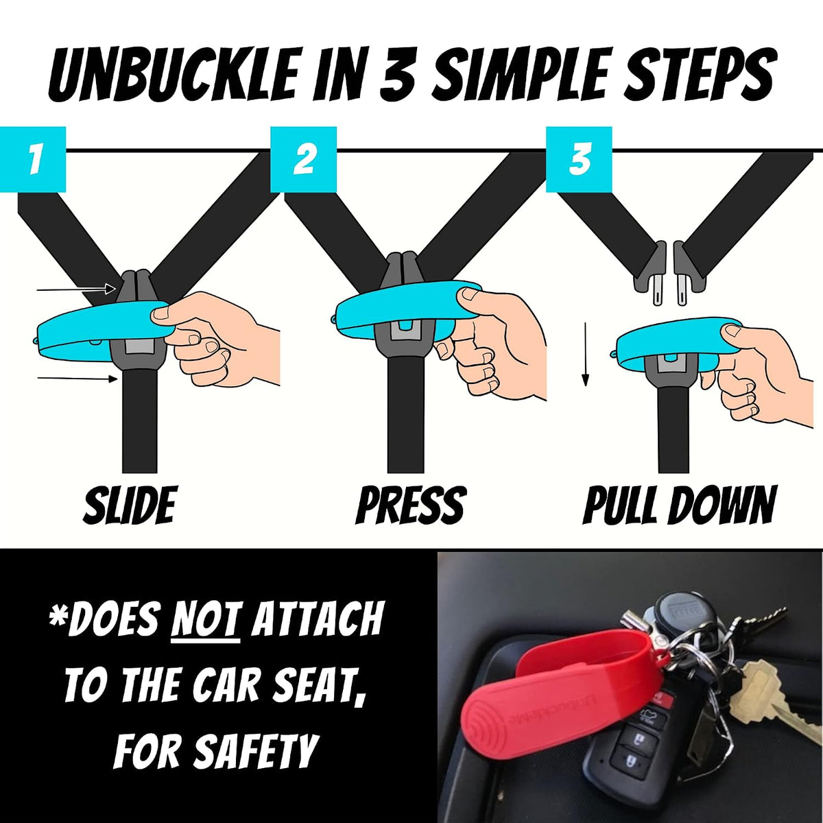 Car Seat Buckle Release Tool (As Seen on Shark Tank) - Easy Opener Aid for Arthritis, Long Nails, Older Kids - Button Pusher for Infant, Toddler, Convertible Car Seats (2 Pack, Blue & Red)